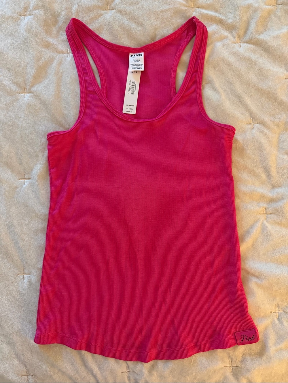 PINK Victoria's Secret Hot Pink Ribbed Racerback Tank